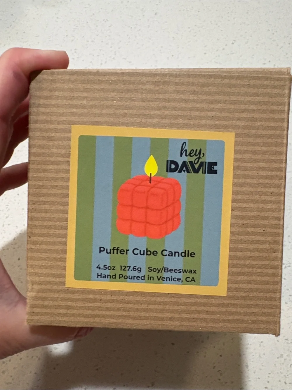 Hey Davie Red Puffer Cube Candle - Soy/Beeswax